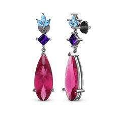 Dillon Küpe - Pembe kuvars, ametist ve akuamarin 8 ayar beyaz altın küpe #14xetox