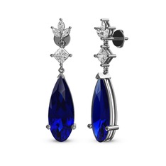 Lab safir ve beyaz zirkon 18 ayar beyaz altın küpe