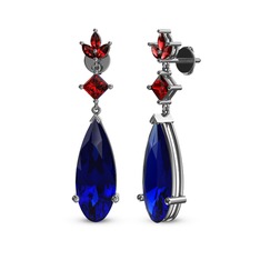 Lab safir ve garnet 14 ayar beyaz altın küpe
