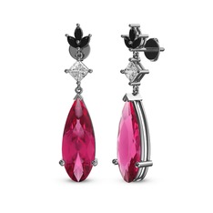 Dillon Küpe - Pembe kuvars, swarovski ve siyah zirkon 14 ayar beyaz altın küpe #17ekzs7