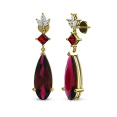 Rodolit garnet, garnet ve beyaz zirkon 8 ayar altın küpe