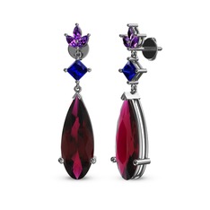 Rodolit garnet, lab safir ve ametist 14 ayar beyaz altın küpe