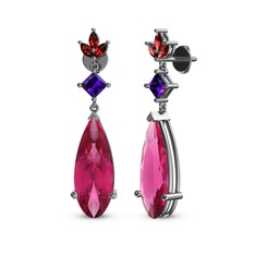 Dillon Küpe - Pembe kuvars, ametist ve garnet 14 ayar beyaz altın küpe #18ypywq