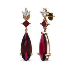 Rodolit garnet ve beyaz zirkon 14 ayar rose altın küpe