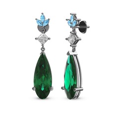 Dillon Küpe - Yeşil kuvars, swarovski ve akuamarin 14 ayar beyaz altın küpe #1at20u7