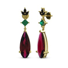 Dillon Küpe - Rodolit garnet, yeşil kuvars ve siyah zirkon 14 ayar altın küpe #1barn6f