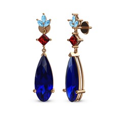 Dillon Küpe - Lab safir, garnet ve akuamarin 14 ayar rose altın küpe #1cfmp3x