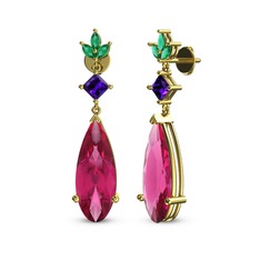 Dillon Küpe - Pembe kuvars, ametist ve yeşil kuvars 14 ayar altın küpe #1de8iuy