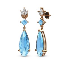 Dillon Küpe - Akuamarin ve beyaz zirkon 14 ayar rose altın küpe #1dub3qu