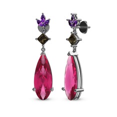 Dillon Küpe - Pembe kuvars, dumanlı kuvars ve ametist 925 ayar gümüş küpe #1egndwd