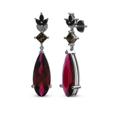 Dillon Küpe - Rodolit garnet, dumanlı kuvars ve siyah zirkon 14 ayar beyaz altın küpe #1emdqhk