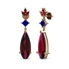 Rodolit garnet, lab safir ve garnet 14 ayar rose altın küpe