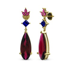 Rodolit garnet ve lab safir 8 ayar altın küpe