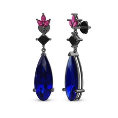 Dillon Küpe - Lab safir, siyah zirkon ve rodolit garnet 925 ayar siyah rodyum kaplama gümüş küpe #1gku866