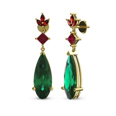 Yeşil kuvars, rodolit garnet ve garnet 18 ayar altın küpe