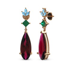 Dillon Küpe - Rodolit garnet, yeşil kuvars ve akuamarin 14 ayar rose altın küpe #1gzbut3