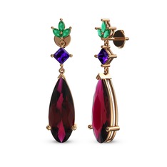 Rodolit garnet, ametist ve yeşil kuvars 925 ayar rose altın kaplama gümüş küpe