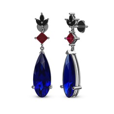 Dillon Küpe - Lab safir, rodolit garnet ve siyah zirkon 14 ayar beyaz altın küpe #1io8qja