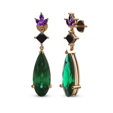 Dillon Küpe - Yeşil kuvars, siyah zirkon ve ametist 8 ayar rose altın küpe #1j41qwj