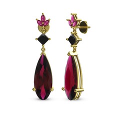 Rodolit garnet ve siyah zirkon 18 ayar altın küpe