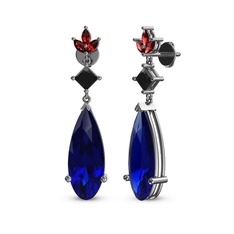 Lab safir, siyah zirkon ve garnet 8 ayar beyaz altın küpe
