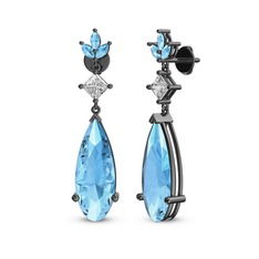 Dillon Küpe - Akuamarin ve beyaz zirkon 925 ayar siyah rodyum kaplama gümüş küpe #1mc5clf