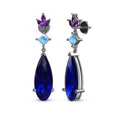 Dillon Küpe - Lab safir, akuamarin ve ametist 14 ayar beyaz altın küpe #1mt0c1m