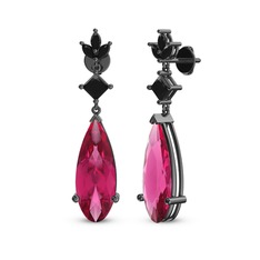 Pembe kuvars ve siyah zirkon 925 ayar siyah rodyum kaplama gümüş küpe