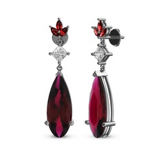 Rodolit garnet, beyaz zirkon ve garnet 8 ayar beyaz altın küpe