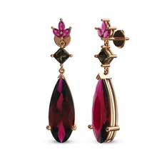 Rodolit garnet ve dumanlı kuvars 18 ayar rose altın küpe