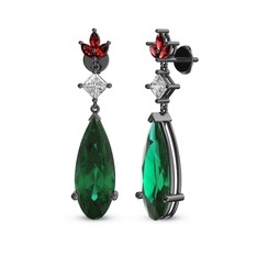 Yeşil kuvars, swarovski ve garnet 925 ayar siyah rodyum kaplama gümüş küpe