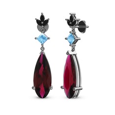 Dillon Küpe - Rodolit garnet, akuamarin ve siyah zirkon 925 ayar gümüş küpe #1potxr3