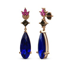 Lab safir, dumanlı kuvars ve rodolit garnet 925 ayar rose altın kaplama gümüş küpe