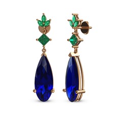 Lab safir ve yeşil kuvars 925 ayar rose altın kaplama gümüş küpe