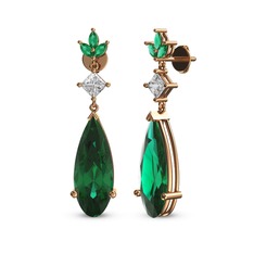 Yeşil kuvars ve beyaz zirkon 925 ayar rose altın kaplama gümüş küpe