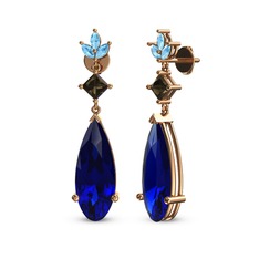 Dillon Küpe - Lab safir, dumanlı kuvars ve akuamarin 8 ayar rose altın küpe #1quneoq