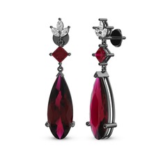 Rodolit garnet ve beyaz zirkon 925 ayar siyah rodyum kaplama gümüş küpe