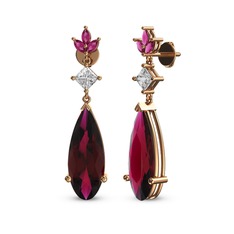 Rodolit garnet ve beyaz zirkon 14 ayar rose altın küpe
