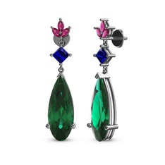 Yeşil kuvars, lab safir ve rodolit garnet 18 ayar beyaz altın küpe