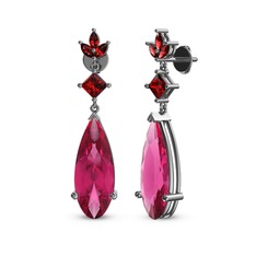 Pembe kuvars ve garnet 18 ayar beyaz altın küpe