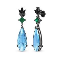 Dillon Küpe - Akuamarin, yeşil kuvars ve siyah zirkon 925 ayar siyah rodyum kaplama gümüş küpe #1stuxum