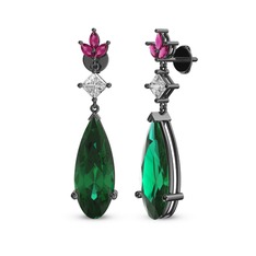 Dillon Küpe - Yeşil kuvars, swarovski ve rodolit garnet 925 ayar siyah rodyum kaplama gümüş küpe #1t8m38q