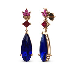 Lab safir ve rodolit garnet 925 ayar rose altın kaplama gümüş küpe