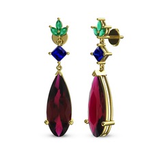 Rodolit garnet, lab safir ve yeşil kuvars 8 ayar altın küpe