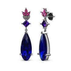 Dillon Küpe - Lab safir, ametist ve rodolit garnet 18 ayar beyaz altın küpe #1ukeyji