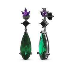 Dillon Küpe - Yeşil kuvars, siyah zirkon ve ametist 925 ayar siyah rodyum kaplama gümüş küpe #1unpdlc