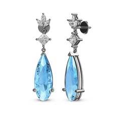 Dillon Küpe - Akuamarin, swarovski ve beyaz zirkon 18 ayar beyaz altın küpe #1us28ej