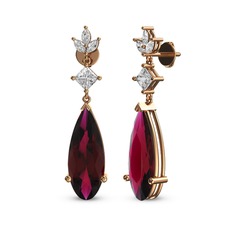 Rodolit garnet, swarovski ve beyaz zirkon 14 ayar rose altın küpe