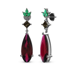 Dillon Küpe - Rodolit garnet, dumanlı kuvars ve yeşil kuvars 18 ayar beyaz altın küpe #1vu30lh