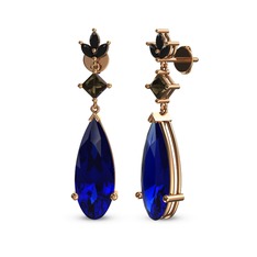 Lab safir, dumanlı kuvars ve siyah zirkon 18 ayar rose altın küpe